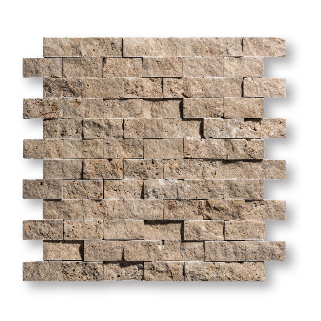 Noce Split Face Travertine Mosaic 1x2