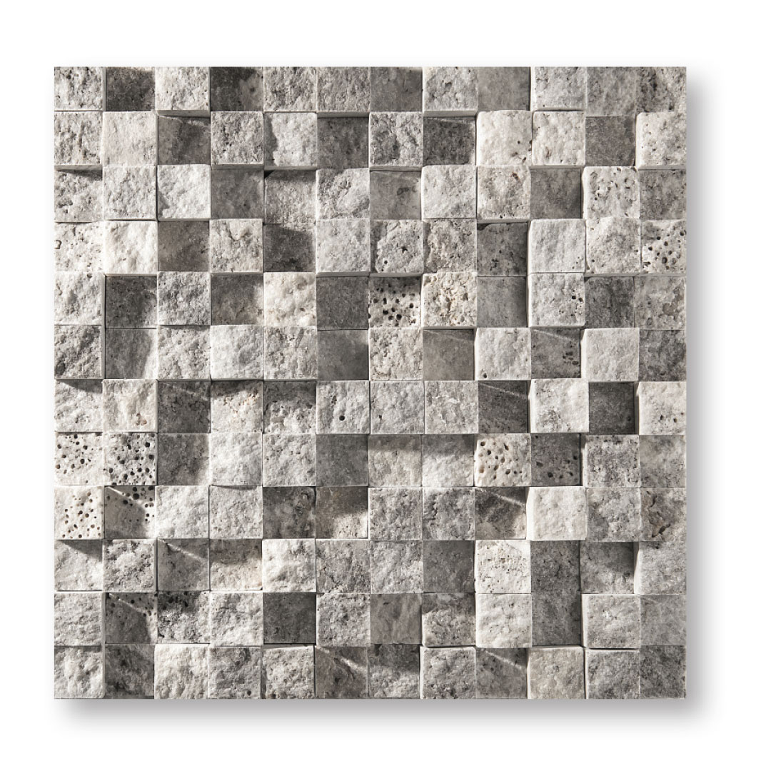 Silver Split Face Travertine Mosaic 1x2