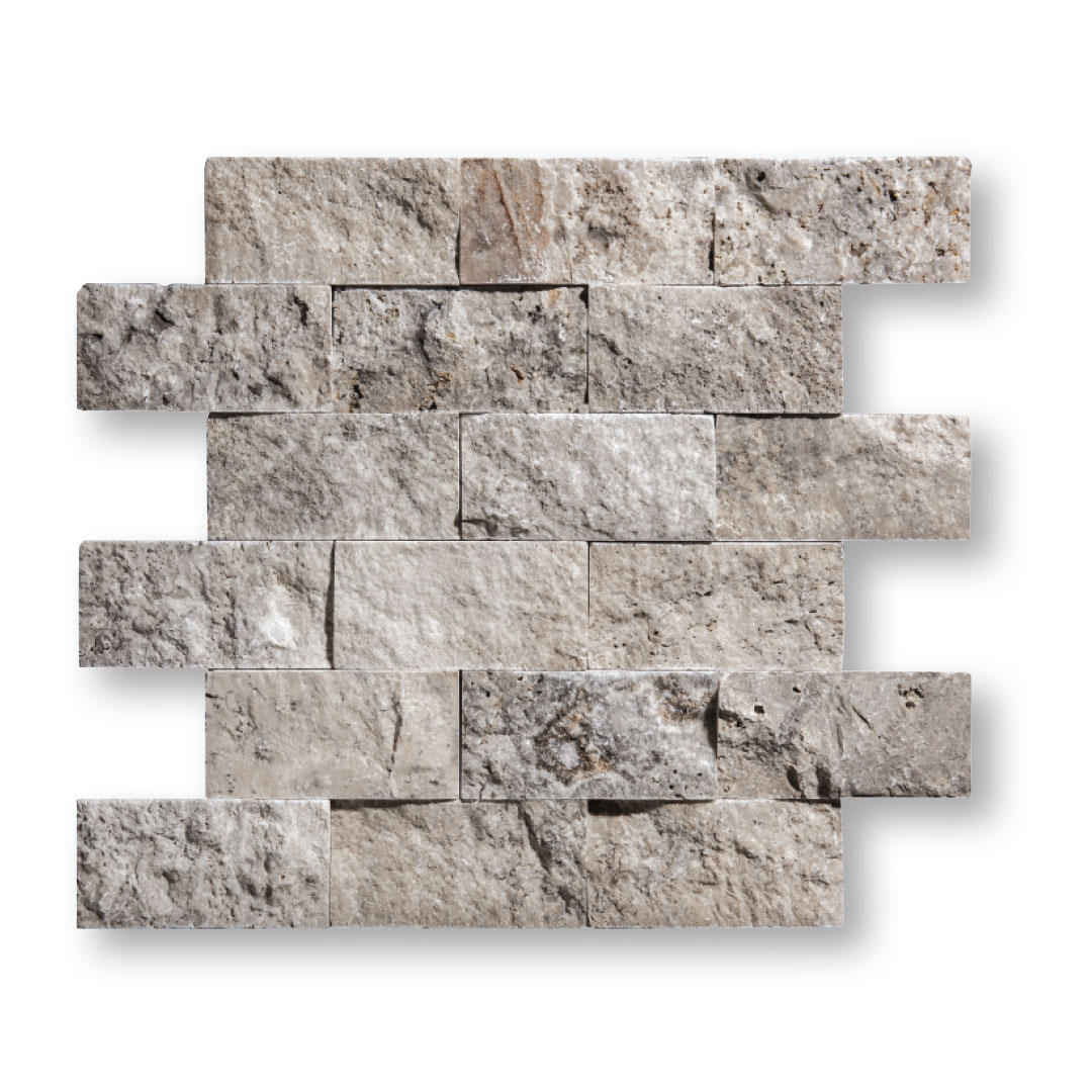 Silver Split Face Travertine Mosaic 2x4