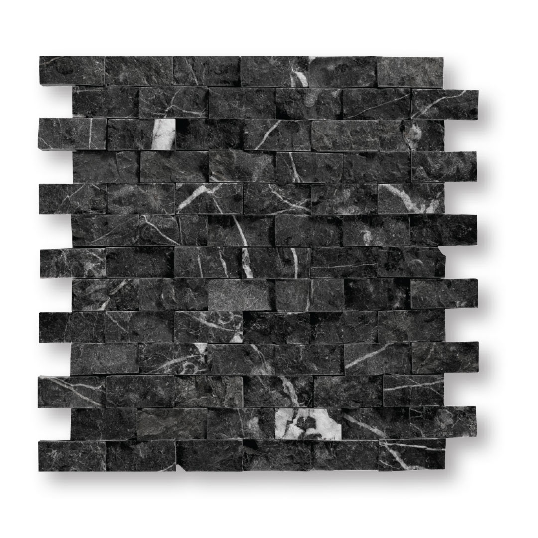 Toros Black Split Face Travertine Mosaic 1x2