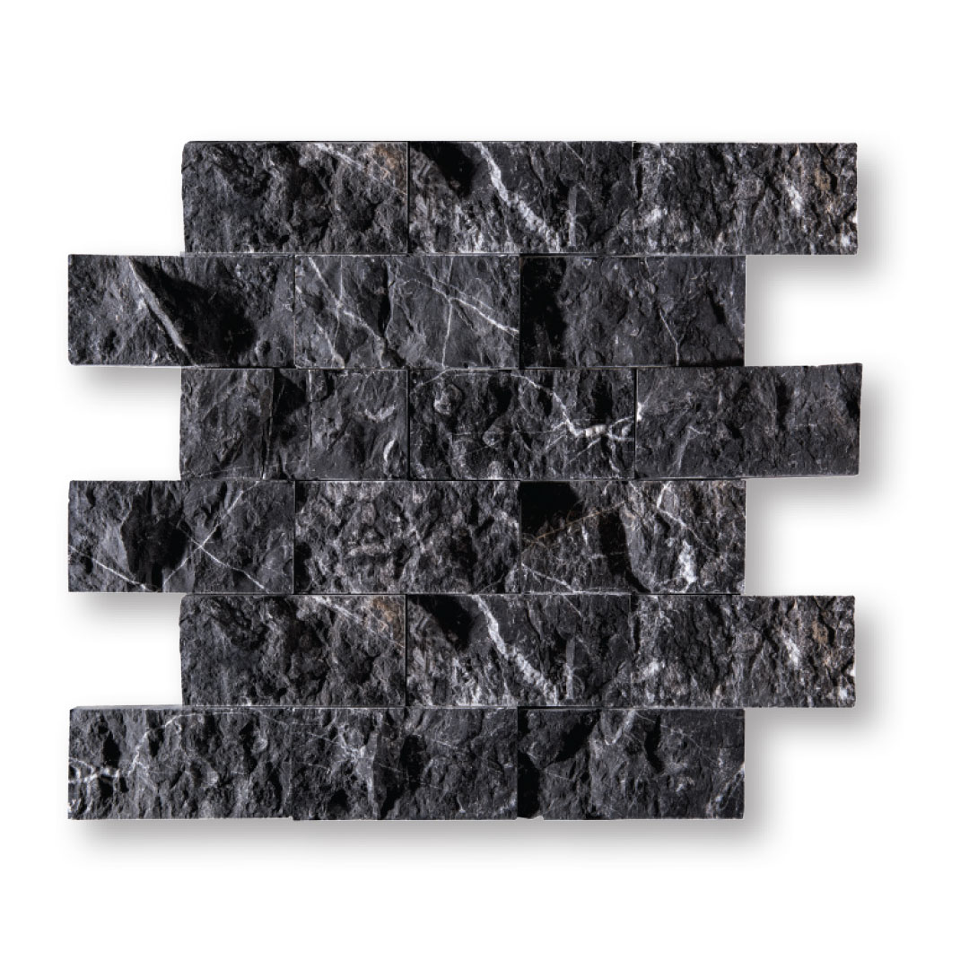 Toros Black Split Face Travertine Mosaic 2x4